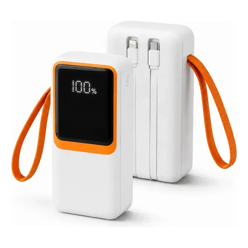 Carregador portátil Casenn branco com display digital e cabos embutidos