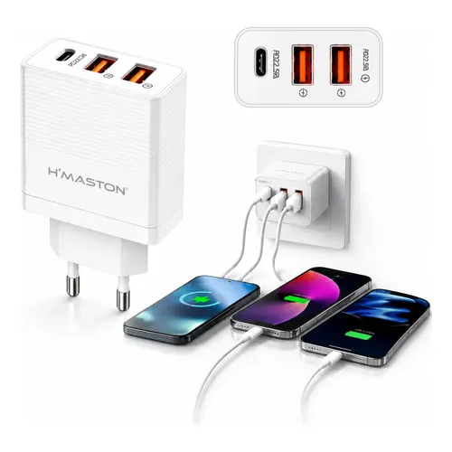 Carregador de parede turbo com portas USB e USB-C